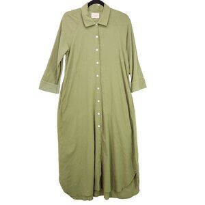 9Seed Resort Gauze Midi Caftan Button Up Dress Size M/L Green